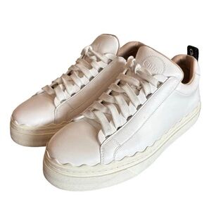 Chloe Lauren White Leather Scalloped Lace Up Sneakers Size 39 Women’s US 9 Shoes